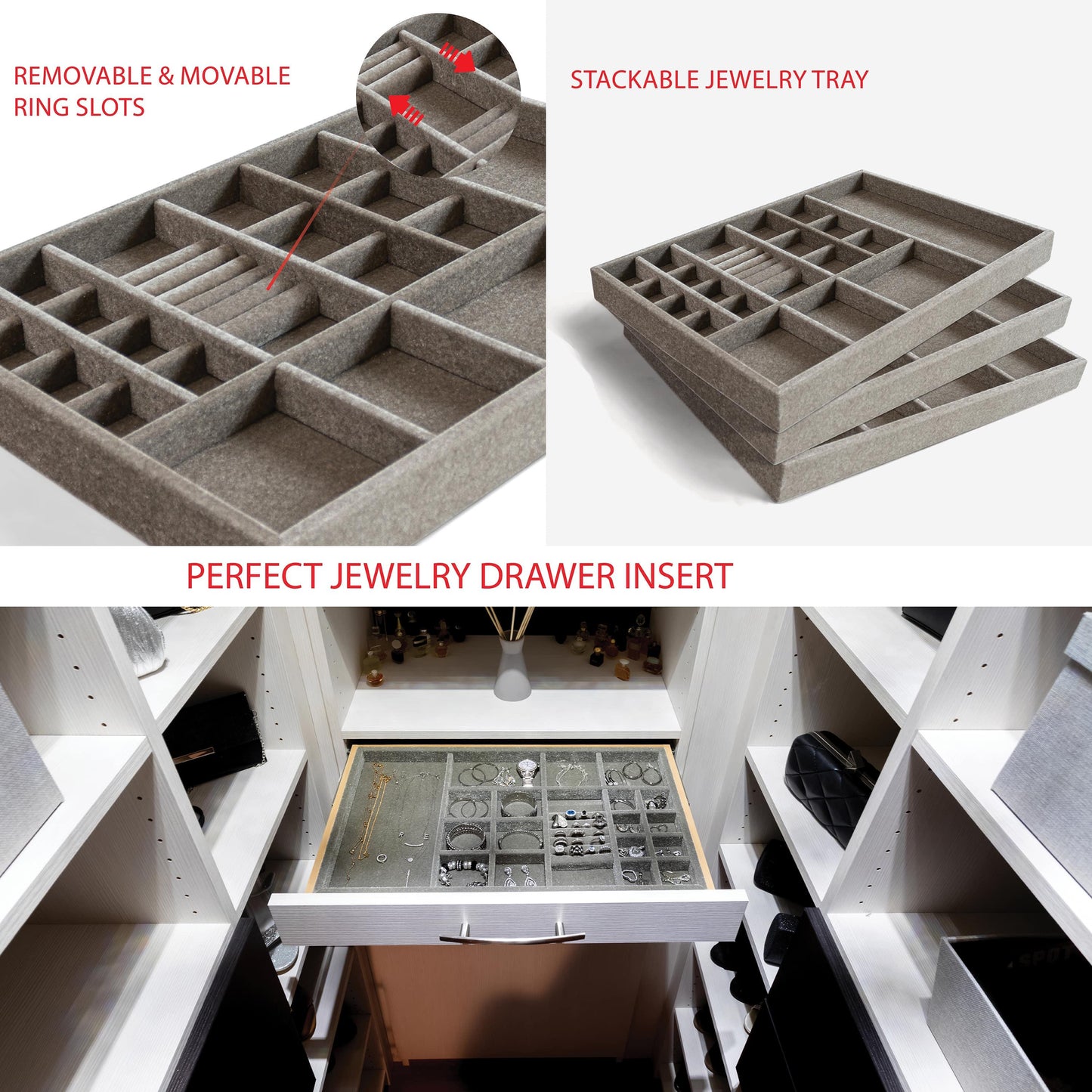 Custom size trays Drawer Insert Organizer , Wood, Velvet or Ultra Suede, 21.5” X 14.5” X 2”