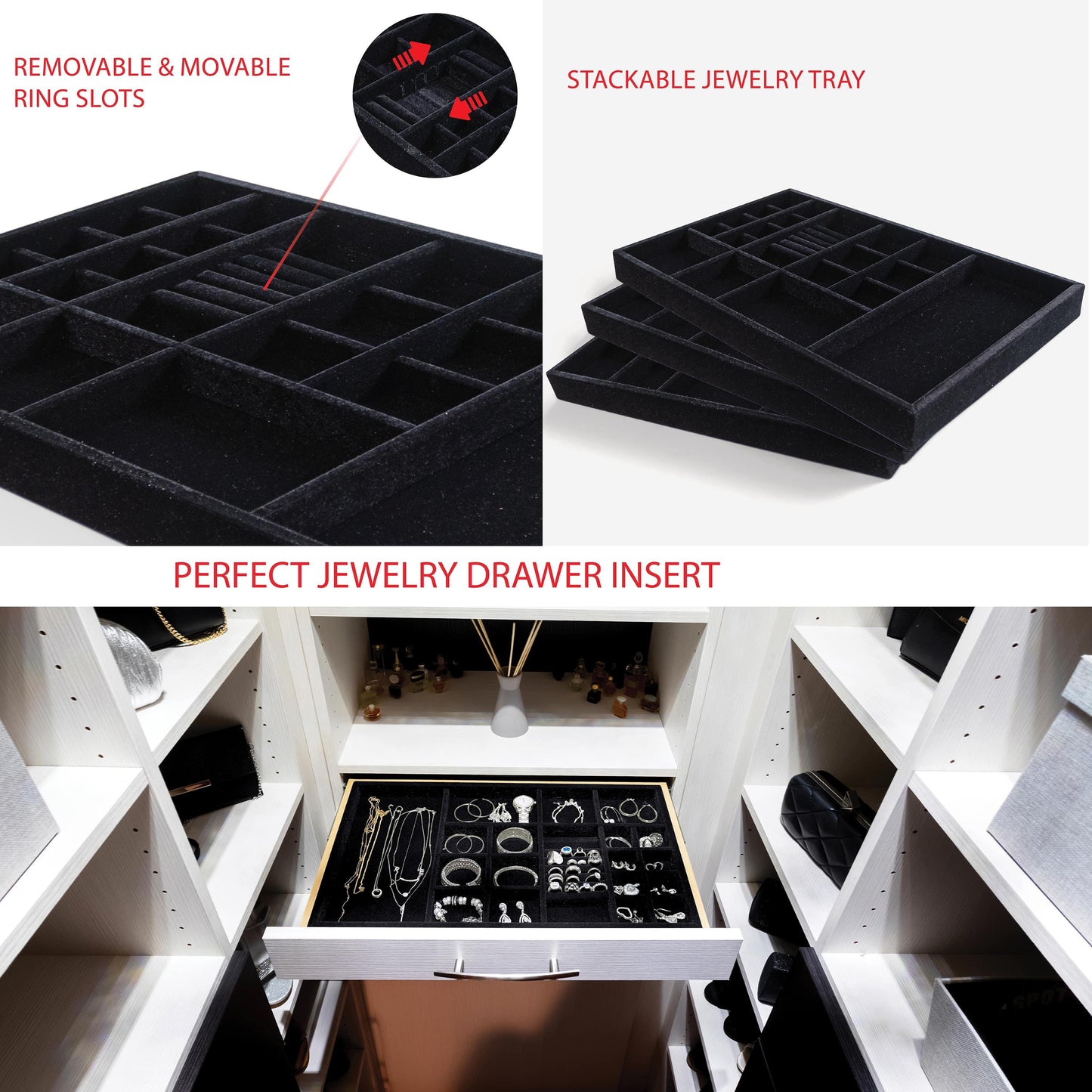 Custom size trays Drawer Insert Organizer , Wood, Velvet or Ultra Suede, 21.5” X 14.5” X 2”