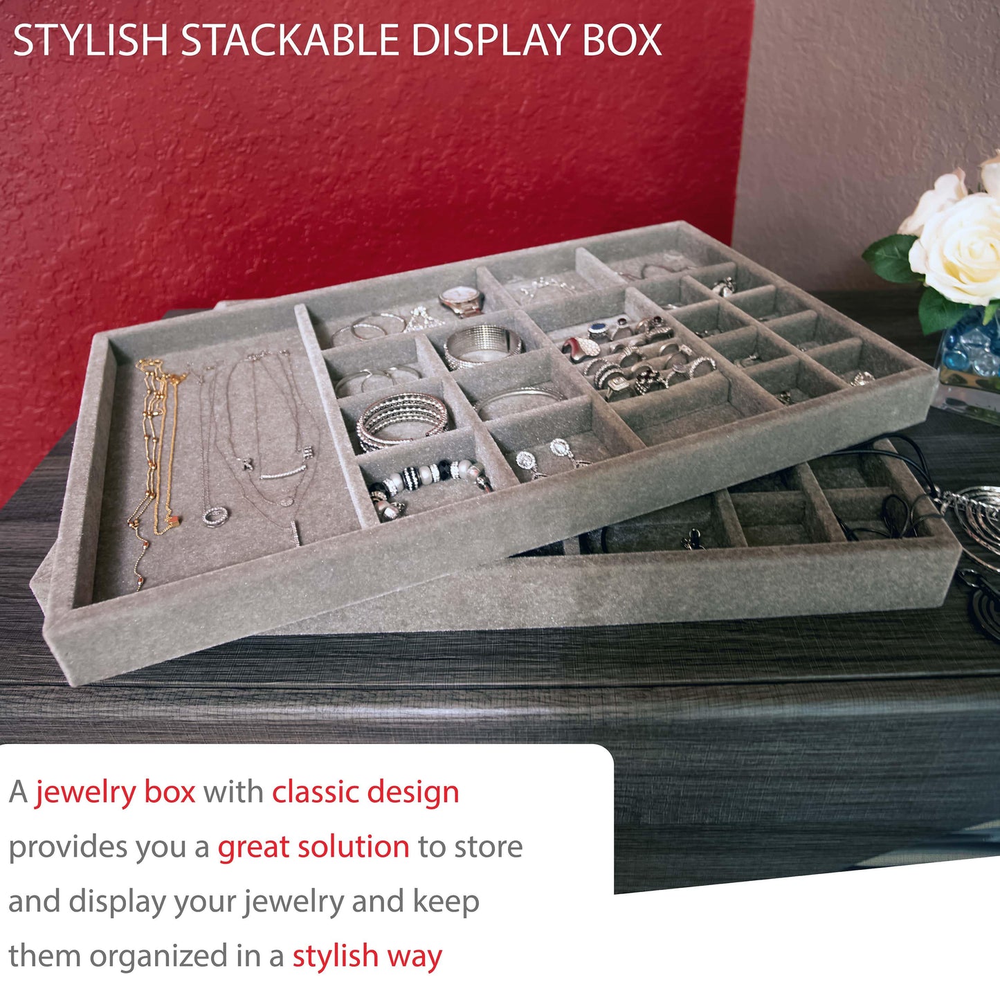 Custom size trays Drawer Insert Organizer , Wood, Velvet or Ultra Suede, 21.5” X 14.5” X 2”