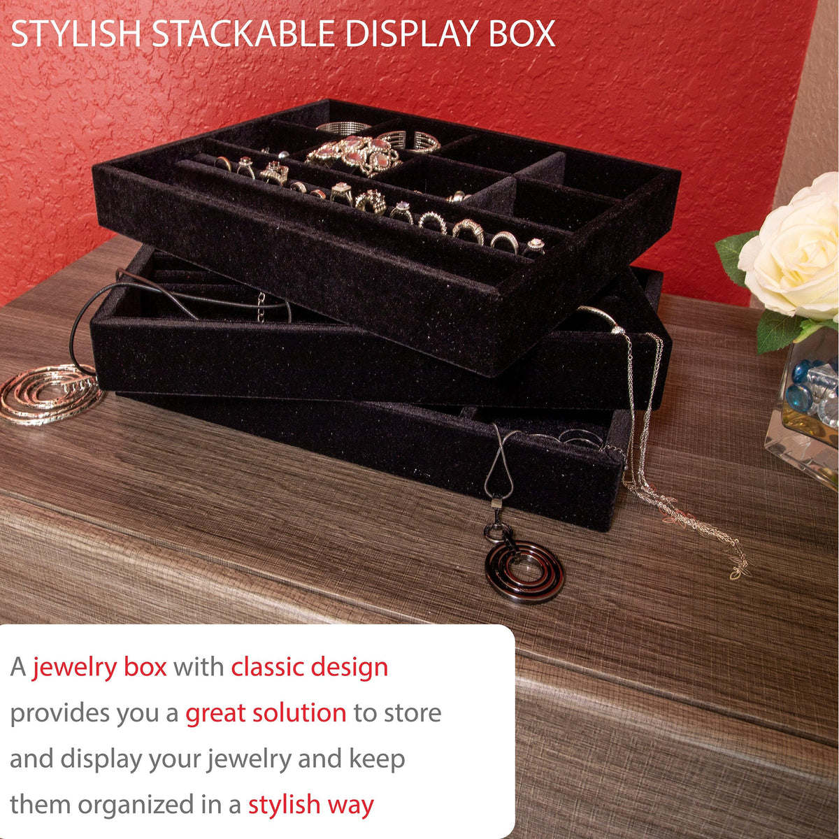 Custom Jewelry Drawer Organizer ,Wood and Velvet Tray , Made In USA  15"x12"x 2" - Beauty By Eden -Jewelry Storage Solutions